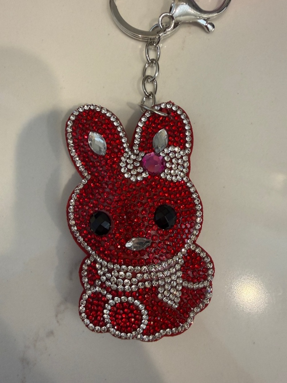 Red Rhinestone Bunny Keychain - Picture 2 of 4